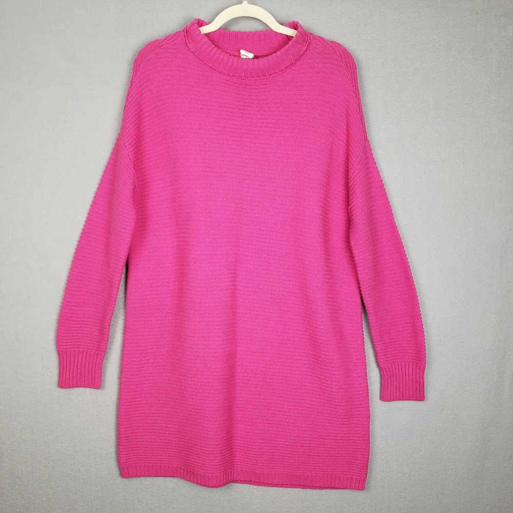 Melrose And Market Womens Size S Oversized Sweater Dress Hot Pink Ribbed Slouchy